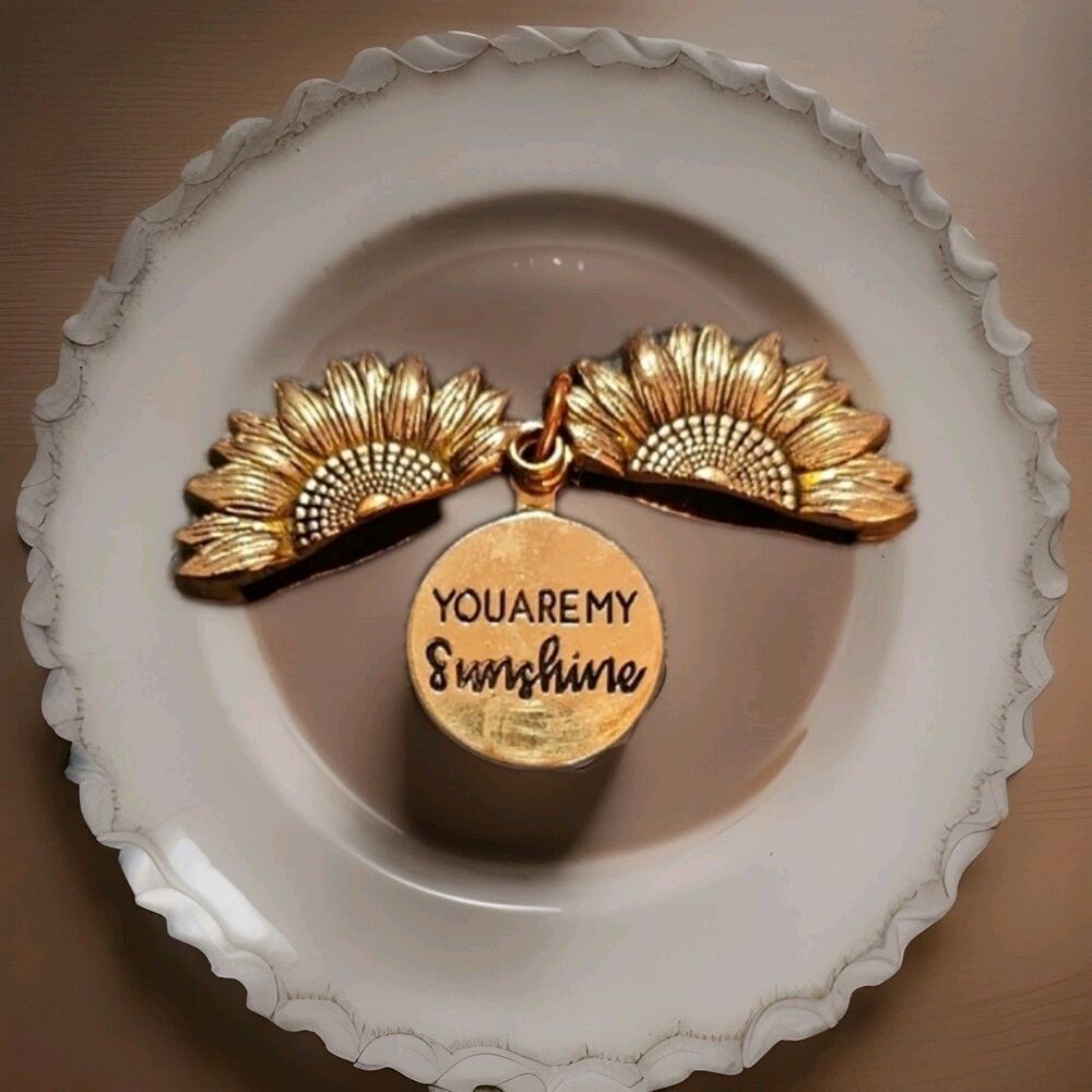 Gold Tone Sunflower Pendant With You Are My Sunshine Hidden Inside - Picture 2 of 4